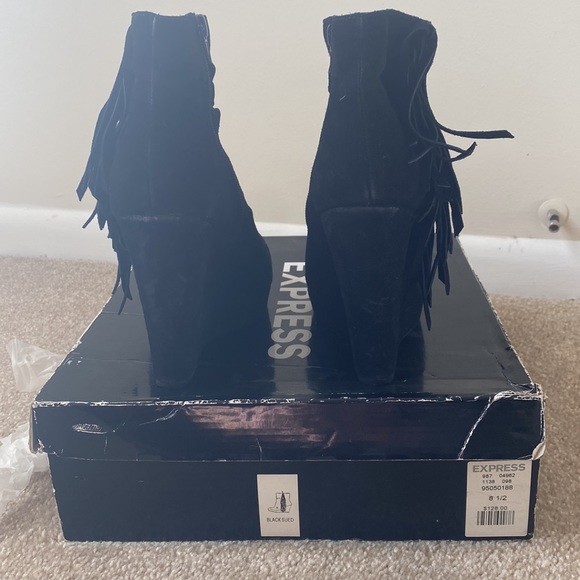 Suede Fringe Wedge Ankle Booties - Picture 4 of 6